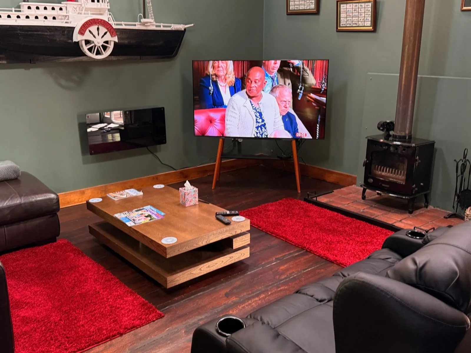 75 inch Smart TV with Sky & Netflix and wood burner in the lounge at The Barn